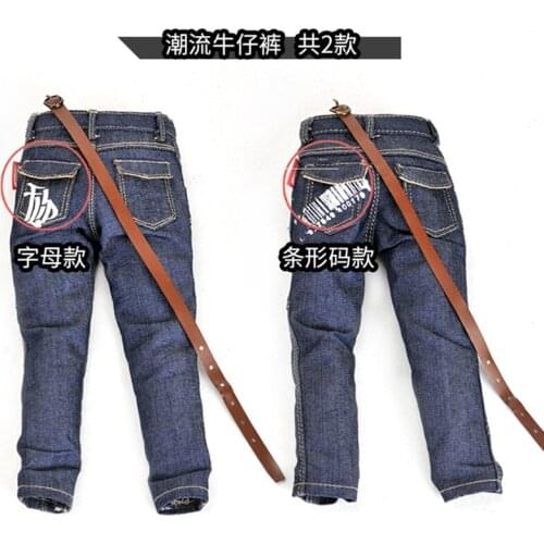 1:6 MenS Classic Print Hip-Hop Jeans Belt Toy Suitable For 12-Inch Action Figure Clothes Dark Blue