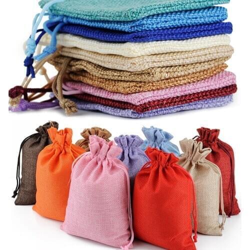 10Pcs Jute Drawstring Natural Burlap Bag Jute Gift Bags Multi Size Jewelry Packaging Wedding Diy Burlap Bags Customizable Logo