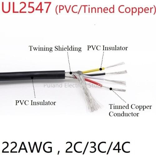 UL2547 Signal Shielded Cable 26AWG PVC Insulated 2 3 4 Core Amplifier Channel Audio Copper Wire Cord Headphone DIY Control Line