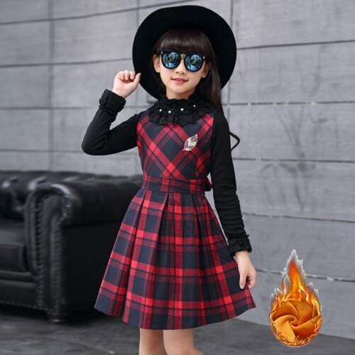 Toddler Girls Princess Dress Autumn Winter Kids Plaid Fleece Long Sleeve Tutu Dress Girl Costume Warm Outfits for 3 4 6 8 Years