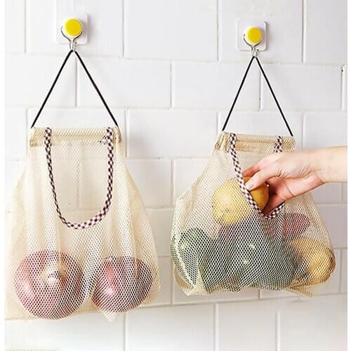 Fruit Vegetable Garlic Onion Hanging Storage Mesh Bag Organizer Breathable Pouch Toy Holder Bathroom Shampoo Organizer Container