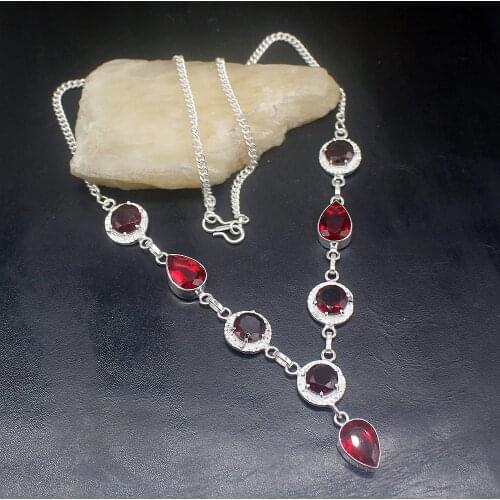 Gemstonefactory Jewelry Big Promotion Unique 925 Silver Natural Wedding Gifts Red Garnet Women Chain Necklace 50cm 202101462