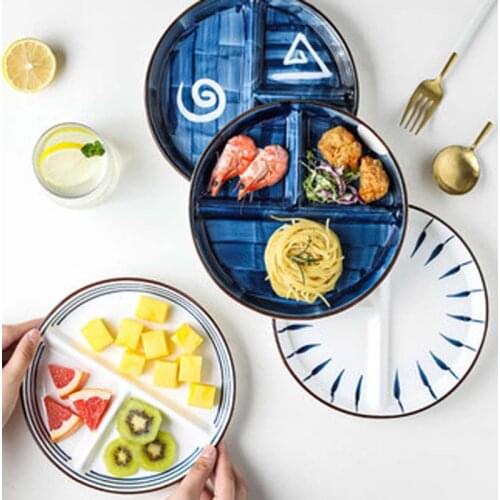 Japanese-style Ceramic Sub-divided Dinner Plate Household Childrens Three-compartment Sub-plate Breakfast Plate Fruit Plate