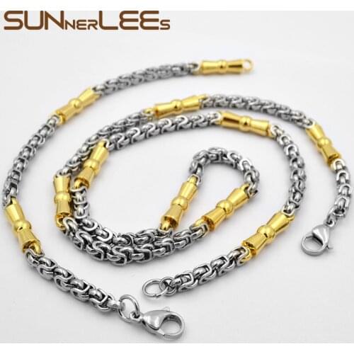 SUNNERLEES Fashion Jewelry Stainless Steel Necklace Bracelet Set 5mm Geometric Link Chain Silver Color Gold Plated SC127 S