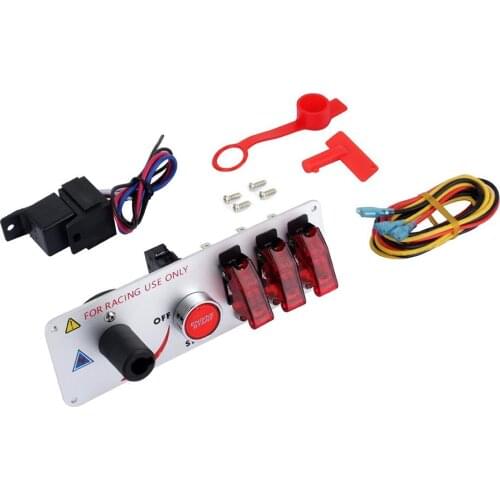Racing Car Ignition Switch Panel Auto 12V LED Toggle Ignition Switch Panel Engine Start Push Btns Kit Set