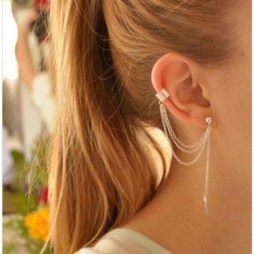 In The Ear Ear Cuffs Jewelry Fashion Personality Metal Ear Clip Single Leaf Tassel Earrings Cuff Women and Girls Caught