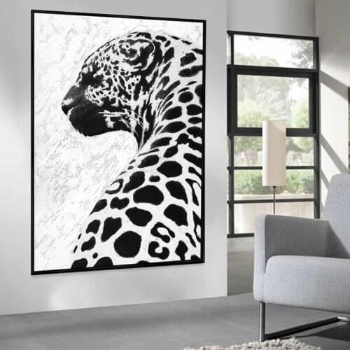 Minimalist Black White Leopard 100% Hand Painted Abstract Oil Painting On Canvas Wall Art For Living Room Home Decor No Frame
