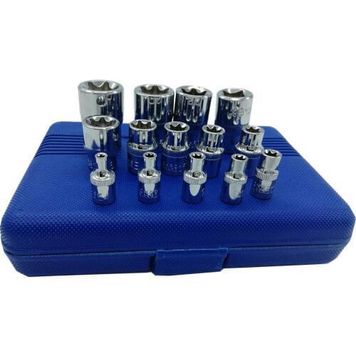Julydream 14PC E Torx Star Female Bit Socket Set with a Strong Case CRV 1/2 3/8 1/4 Inch Drive E4 to E24 Hand Tool Set
