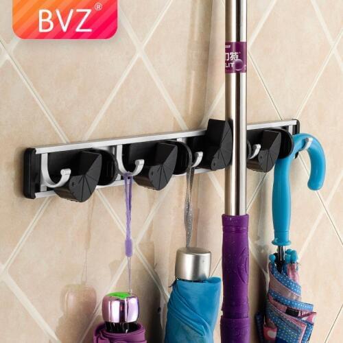 BVZ For Kitchen Organizer Wall Mounted Shelf Storage Holder for Brush Mops Hanger Holder Mop holder With hooks key holder