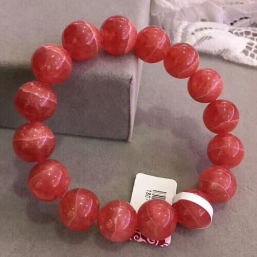 Genuine Natural Ice Rose Rhodochrosite Gems Stone 13mm Woman Round Beads Bracelet Bangle AAAAA Certificate Drop Shipping Gift