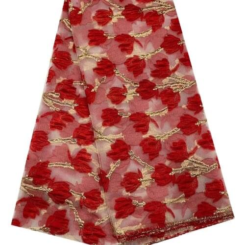 2021 Latest High Quality African Nigerian Jacquard Swiss Organza Tulle Lace Fabric Embroidery Party Prom Dress DP-125