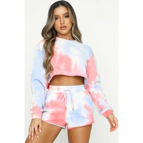 2021 European and American autumn new womens casual sports tie dyed long sleeve suit two-piece set