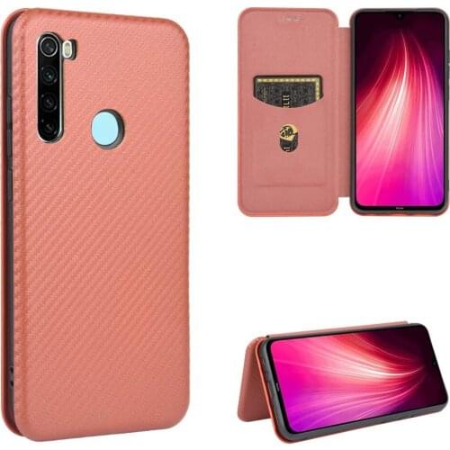 New Carbon fibre Flip phone case for Xiaomi mi redmi note 8 / note8 pro / note 8T thin back Cover with card magnet Coque fundas