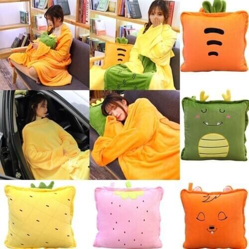Pillow Blanket Wearable Plush Animal Fruit Modeling Plush Toy Colorful Pillow Cushion Prop Flannel Blanket Child Gift #YL10