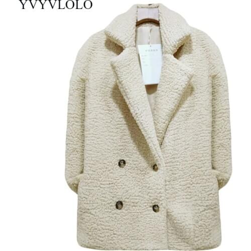 Solid Coat Women Autumn Spring Wide Lapel Loose Warm jacket Outwear Female Casual Jumper Ladies Loose Blend Coat Faux fur Ladies