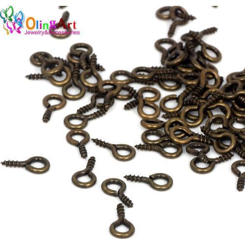 OlingArt 10mm 300pcs/lot Small Sheep Eyes Nail Screw Dark Bronze Color For Beaded pendant Jewelry Making DIY screw clasps