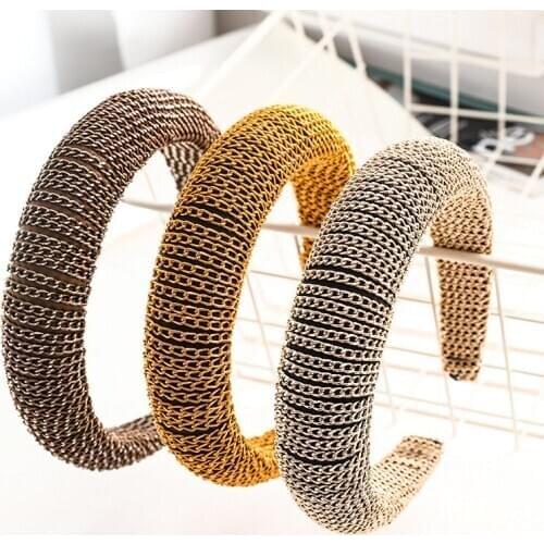2020 New Metal Chain Headband Sponge Wide Brim Hairband for Women Elegant Hair Bands Hoop Headbands Girls Hair Accessories