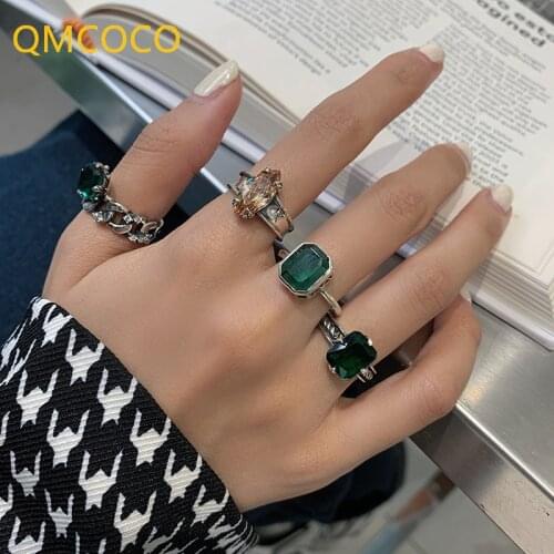QMCOCO 2021 New Style S925 Sterling Silver Zircon Ring For Women Fashion INS Trend Index Finger Exquisite Handmade Jewelry