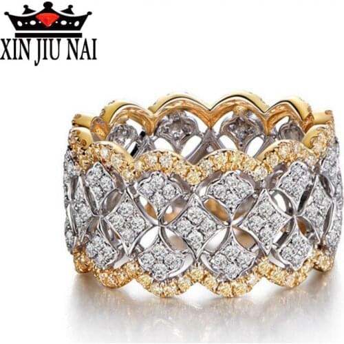 Luxury AAAAA zircon CZ Gold Stars 925 silver Engagement Wedding Band Ring for women jewelry diamond rings Drop Shipping