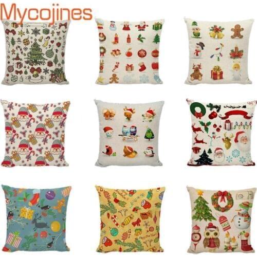 Christmas Gifts decorative pillows Flower Cotton Linen Throw Pillows Happy New Year Cushion Cover Car Home Sofa PillowcaseCojine