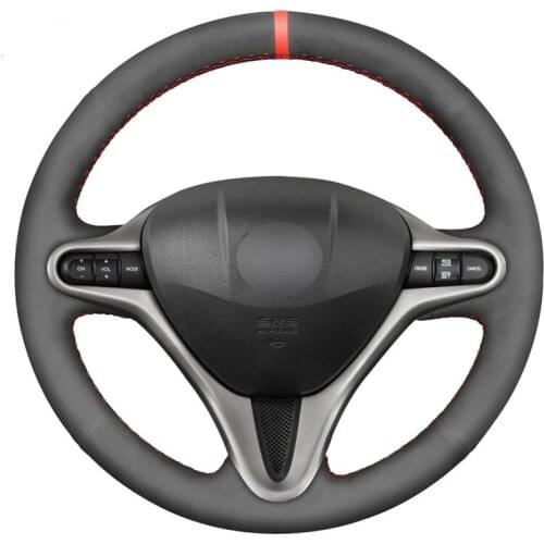 Hand Sew Soft Black Suede Red Marker Car Steering Wheel Cover for Honda Fit 2009-2013 City 2009-2013 Jazz 2009-2013 Insight 20