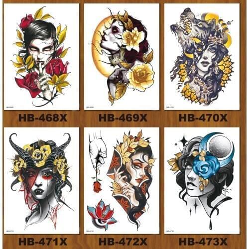 21X15 CM Sexy 3D Waterproof Temporary Tattoo Stickers Wolf and Beauty Girl Body Art Beauty Exotic Makeup