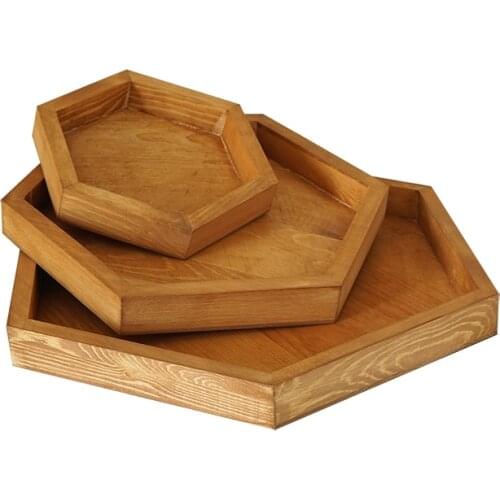 Hexagon Wooden serving dish kitchen tray Wedding dessert table cake tray Cosmetic storage trays for home table decoration MTP011