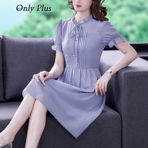 Purple Puff Sleeve Chiffon Dress Summer Dress 2021 New Female Little Girl Thin A-line Skirt Casual V-Neck Knee-Length Belt