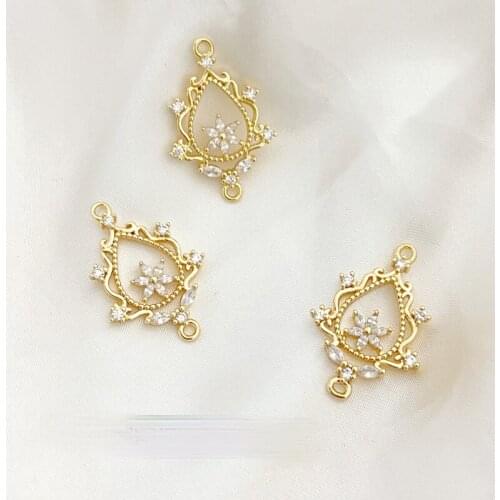 Copper plated 18K true gold fairy super beautiful double hanging flower water drop wreath DIY earring necklace jewelry material