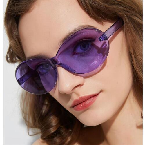 Large Rimless Oval Sunglasses Women Men Candy Colors Purple Red Yellow Sun Glasses Luxury Designer Shield Sunglasses Big