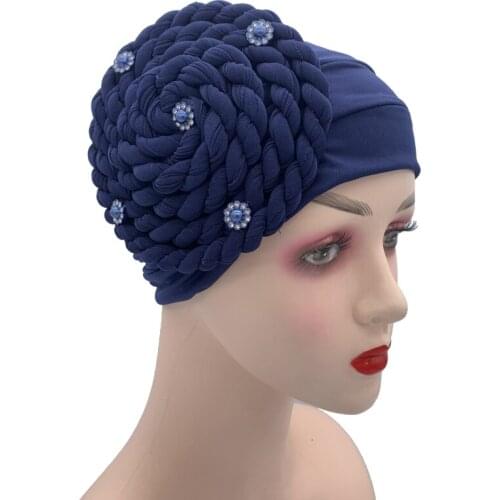 Bohe Style Braid Turbans For Women African Hat Muslim Headwear Turban Bonnet Ready To Wear Hijab Femme Musulman Head Wrap Cap