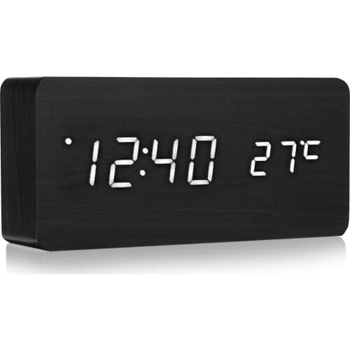 LED Digital Wooden Alarm Clock Time Temperature Calendar Desk Clock Modern Design Clock Digital Alarm Clock Home Decor