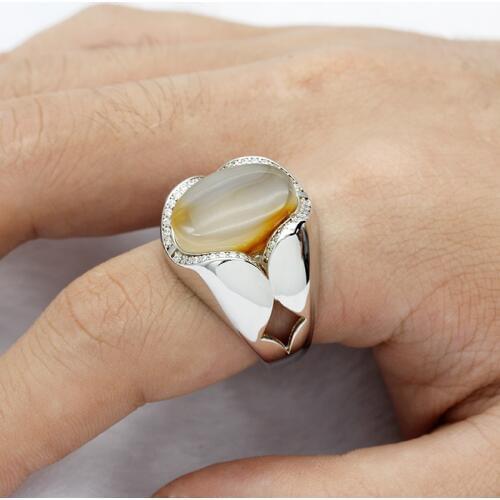 Turkish Handmade Jewelry 925 Sterling Silver Men Ring with Big Natural Onyx Stone Ring Thai Silver Ring for Male Women Gift