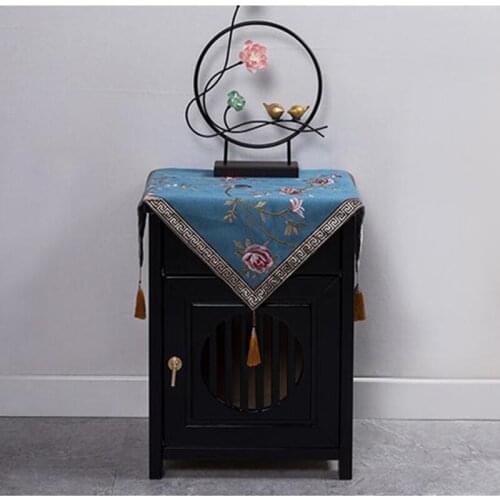 Custom Embroidery Flower Universal Dust Protection Covers Tea Tablecloth Cotton Linen Cabinet Fridge Bedside Table Cover Cloth