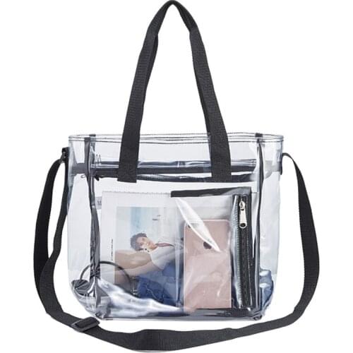 Women Large Clear Tote Bags Heavy-duty Shoulder Bag Transparent Handbag Travel Beach Work