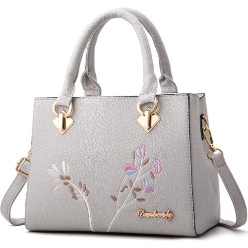 Female Leather Hand Bags for Women 2021 Flowers Crossbody Bags Embroidery Handbags Ladies Embroidered Women Shoulder Bag bolsa