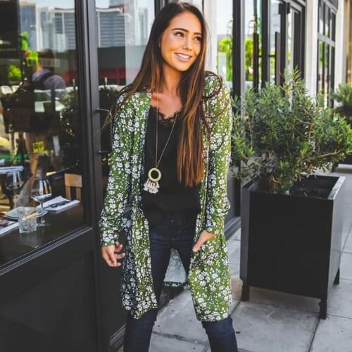 2021 Ladies Popular Flower Print Cardigan Pocket Long Sleeve Female Loose Long Jacket Four Seasons Thin Top Clothing Ropa Mujer