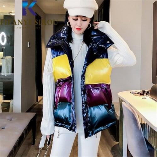 Winter Vest Women 2021 New Fashion Patchwork Hooded Cotton Vest Coat Loose Zipper Sleeveless Jacket Female Casual Warm Waistcoat