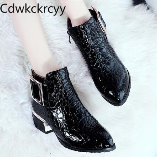 Winter The New fashion Pointed Thick heel Martin boots black British style Plus velvet Keep warm High heel Women boots 34-39