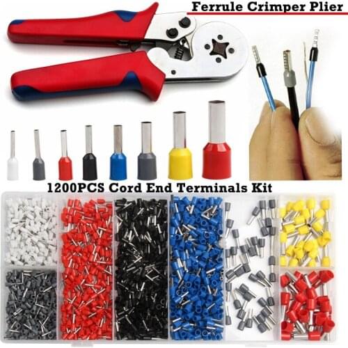 1200pcs Wire Copper Crimp Connector Insulated Cord Pin End Terminal Ferrules Kit Set Tubular Crimping Connectors Plier Assorted