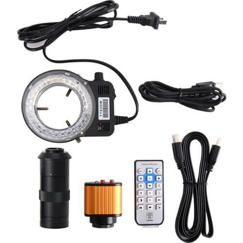 16MP HD Microscope sets 60F/S HDMI USB Industrial Microscope Camera+100X C mount lens+56 LED Ring Light For Phone PCB Repair