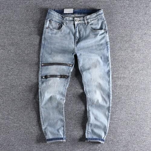 2021 new arrival mens jeans zipper hole design trend youth slim fit small leg jeans high quality cool wear 218