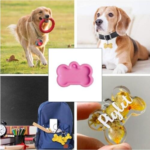 4 Pcs Pet Hanging Tag Epoxy Resin Mold Dog Bones Love Heart Round Oval Keychain Silicone Mould DIY Crafts Jewelry Mold
