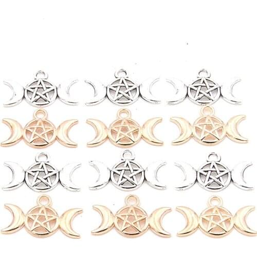 40Pcs 13*22mm 2 Color Zinc Alloy Vintage Hollow Out Round Pentagram Moon Connectors Pendants Jewelry Making DIY Handmade Craft