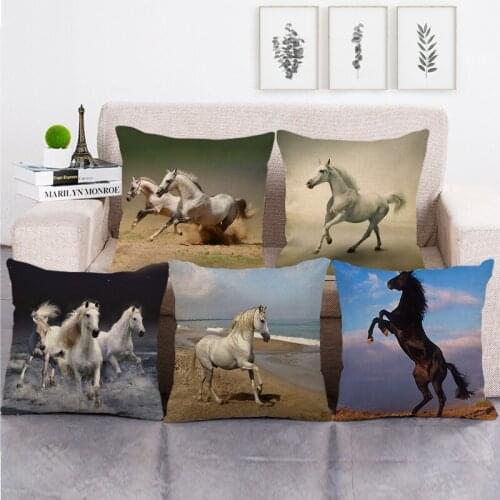 45cm*45cm running horse 2 design linen/cotton throw pillow covers couch cushion cover home decor pillow