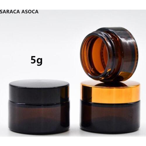 50pcs/lot 5g Brown Glass Cosmetic Sample Refillable Bottles Empty Cream Container DIY Frosted Glass Eye Cream Bottle