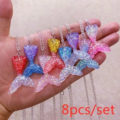 8 Pcs/set Beauty Mermaid Fish Tail Pendant Chain Necklace Gift for Wedding Baby Show Birthday Mermaid Hen Party Favors Supplies