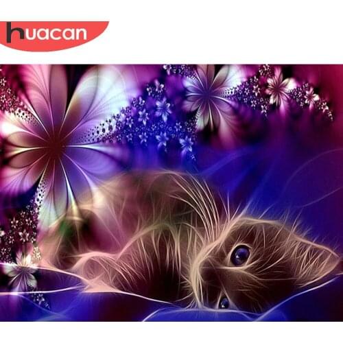 HUACAN Diamond Art Painting Mosaic Cat Flower Home Decor Full Square/round Diamond Embroidery Fantasy Animal Wall Stickers