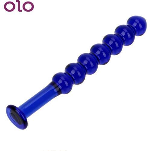 OLO Fake Penis Anal Plug G-Spot Pyrex 7 Beads Prostate Massage Glass Dildo Crystal Balls Butt Plug Sex Toys for Women Men