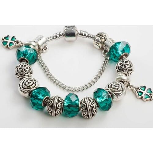 ANNAPAER Shine Fashion Antique Silver Color Green Clover Charm Jewelry For Women Gift DIY Beads Fit Original Bracelets B15256